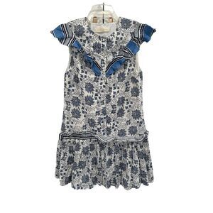 Stevie May Anthropologie Women's Sz XS Blue Floral Ruffle Dress